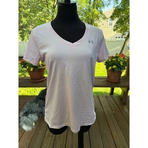 Under Armour HeatGear Pink V-Neck Short Sleeve Training Shirt Small Loose Fit